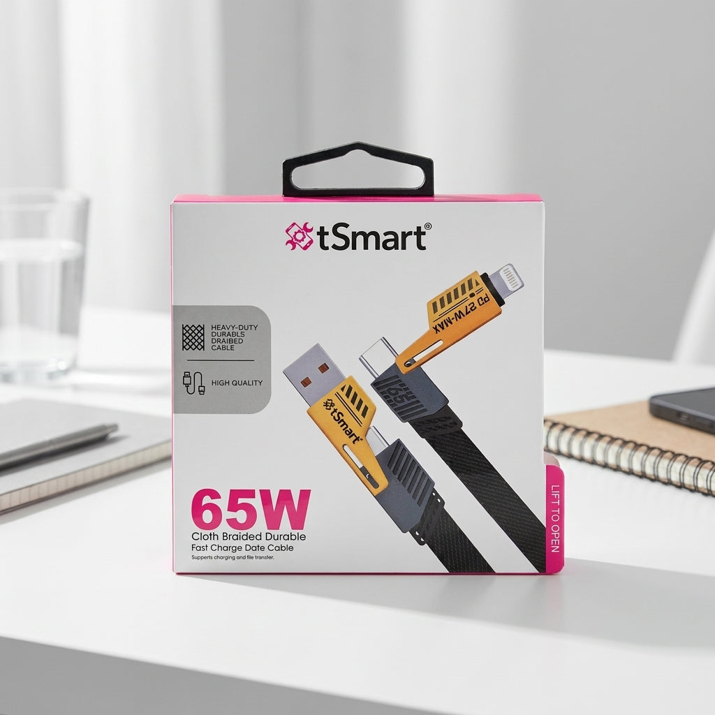 4 in 1 gold plated connectors universal compatibility 65w cable