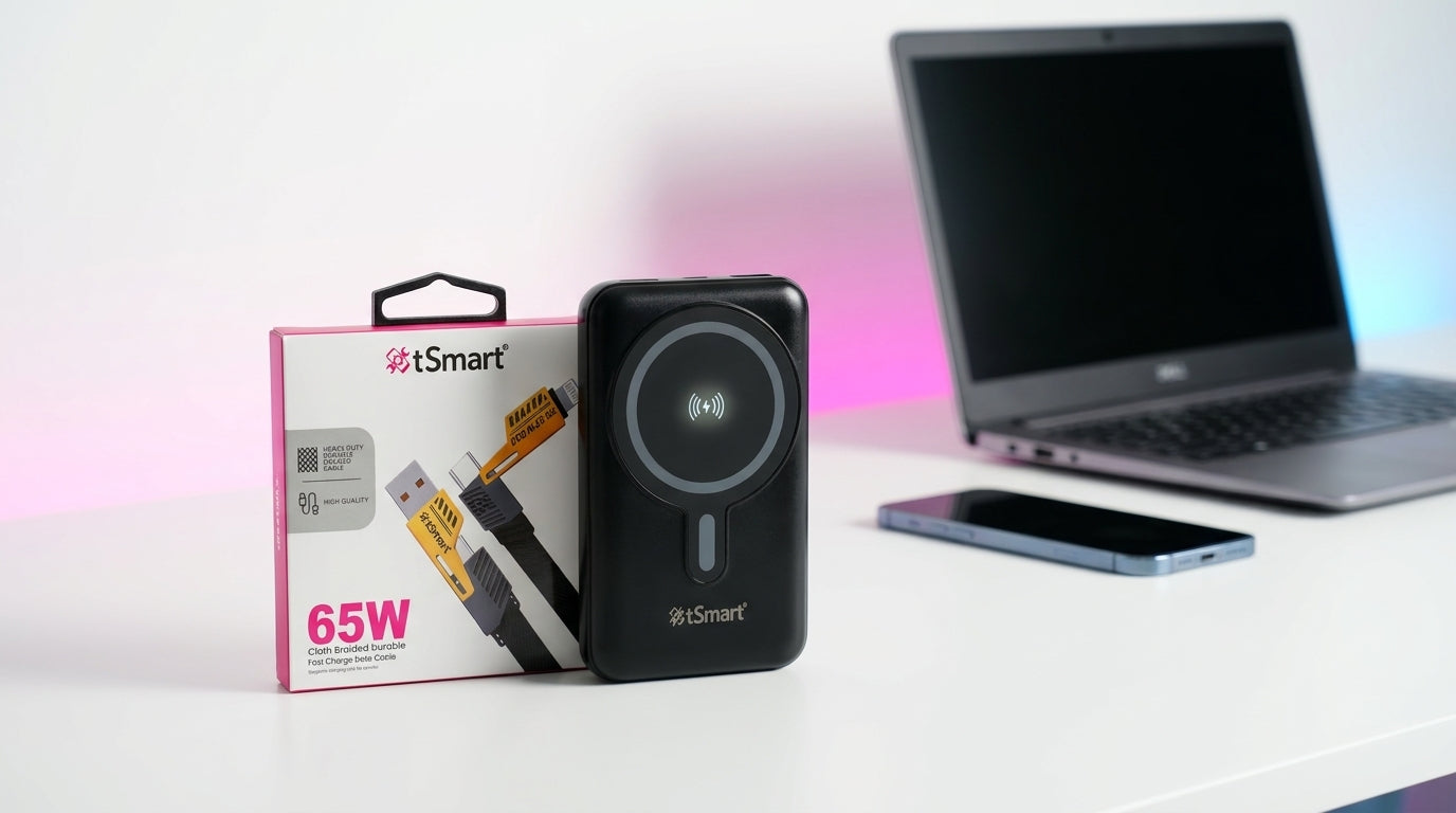 tSmart Power Bank 10000mAh WIRELESS  PD22.5W With Cables