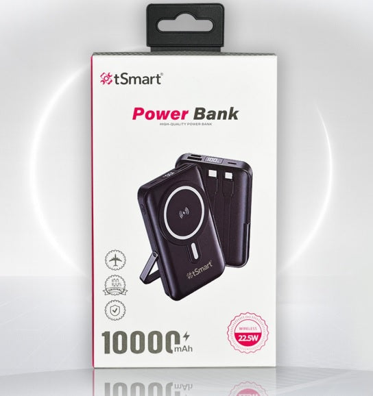 tSmart Power Bank 10000mAh WIRELESS  PD22.5W With Cables